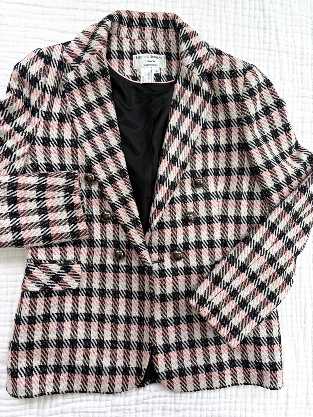 Helene Berman London Plaid Metallic Tweed Blazer Jacket Wool Blend L